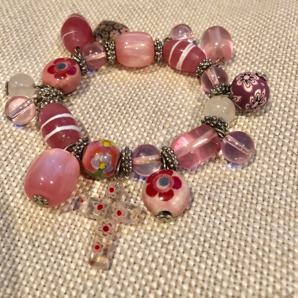 Pink Italian Glass Beaded Bracelet